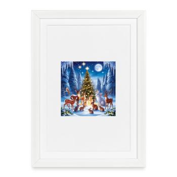 Forêt d’hiver Noël Magie des animaux - Affiche encadrée (27 × 37 cm) - blanc - Devant