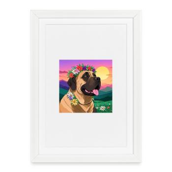Mastiff with floral wreath - Framed poster (27 × 37 cm) - white - Front