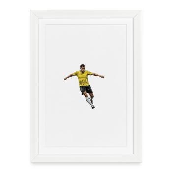 Joueur de football maillot jaune action style bande dessinée - Affiche encadrée (27 × 37 cm) - blanc - Devant