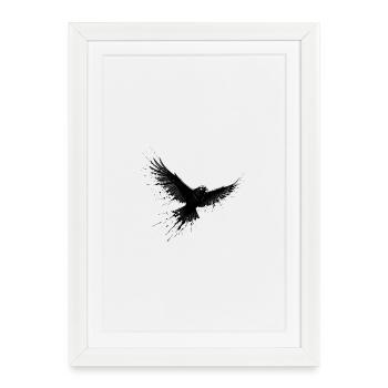 Black Raven in Ink Flight - Framed poster (27 × 37 cm) - white - Front