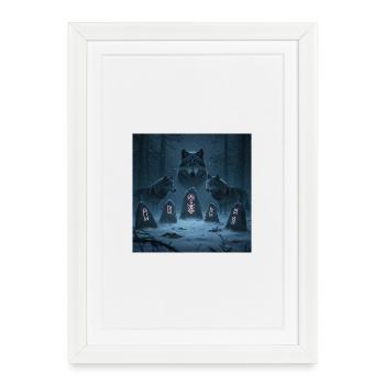 Bois runique des loups - Affiche encadrée (27 × 37 cm) - blanc - Devant