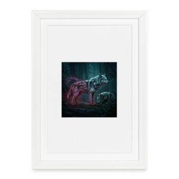 Neon runes Wolfwald in the moonlight - Framed poster (27 × 37 cm) - white - Front