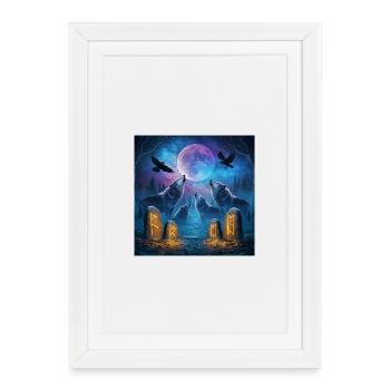 La nuit des loups au clair de lune - Affiche encadrée (27 × 37 cm) - blanc - Devant