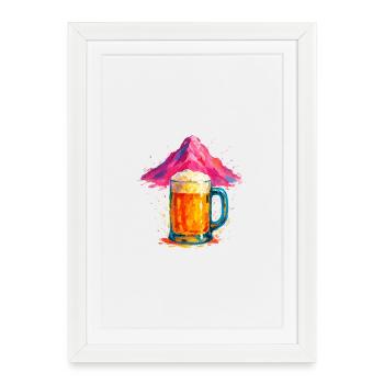 Buntes Bier Splash Motiv - Gerahmtes Poster (27 × 37 cm) - Weiß - Vorne