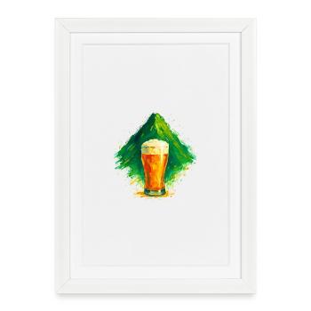 Bière dans le panorama de montagne - Affiche encadrée (27 × 37 cm) - blanc - Devant