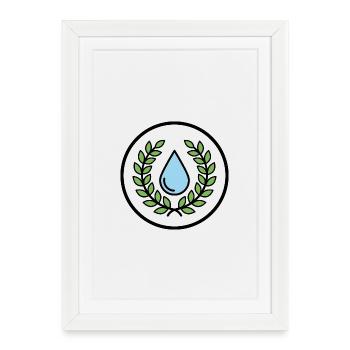 Gouttes d’eau avec couronne de feuilles - Affiche encadrée (27 × 37 cm) - blanc - Devant