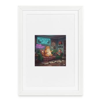 Chat Chill Sur Plaid Neon - Affiche encadrée (27 × 37 cm) - blanc - Devant