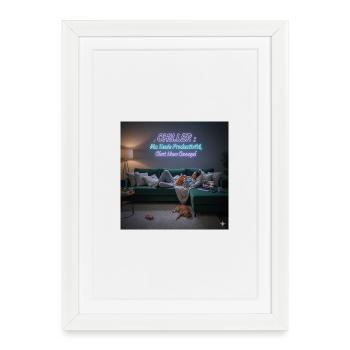 Chiller Canapé Neon: Productivité Relax - Affiche encadrée (27 × 37 cm) - blanc - Devant
