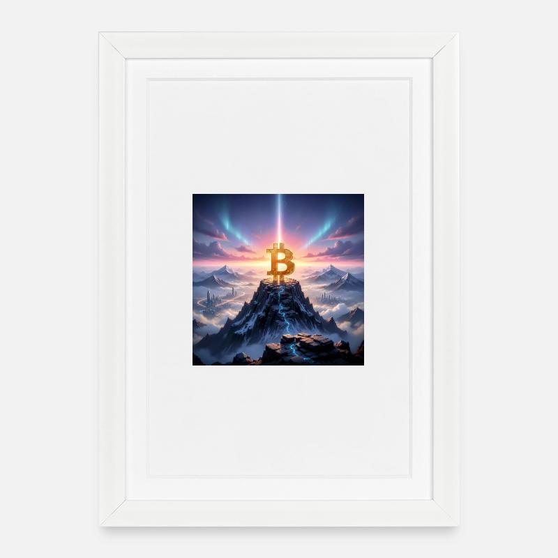 Bitcoin Gipfellicht über Bergkette - Gerahmtes Poster (27 × 37 cm) - Weiß