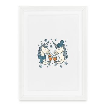 Winterzauber Einhorn-Toast - Gerahmtes Poster (27 × 37 cm) - Weiß - Vorne