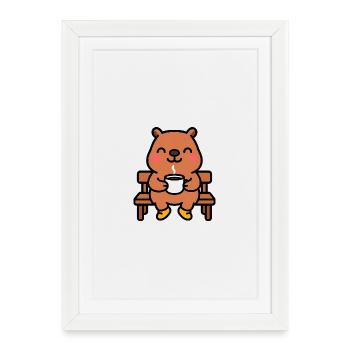 Capybara on a coffee bench - Framed poster (27 × 37 cm) - white - Front