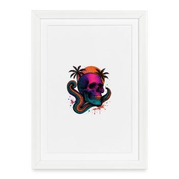 Crâne au néon - Affiche encadrée (27 × 37 cm) - blanc - Devant