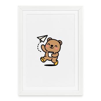 Ours en peluche heureux avec avion en papier - Affiche encadrée (27 × 37 cm) - blanc - Devant