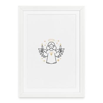 Ange aux bougies et coeur doré - Affiche encadrée (27 × 37 cm) - blanc - Devant