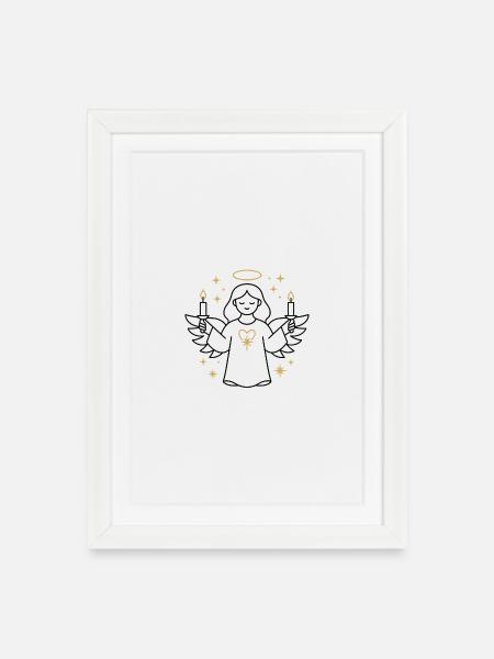Angel with candles and golden heart - Framed poster (27 × 37 cm) - white