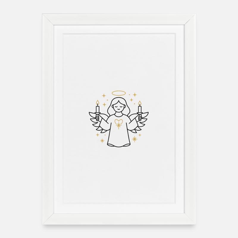 Engel mit Kerzen und Goldenem Herz - Gerahmtes Poster (27 × 37 cm) - Weiß