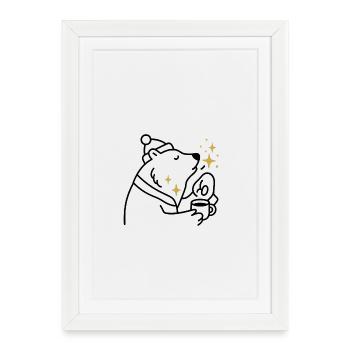 Étoile Glitter Ours Café Magie - Affiche encadrée (27 × 37 cm) - blanc - Devant