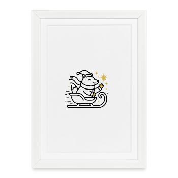 Souris de Noël sur traîneau - Affiche encadrée (27 × 37 cm) - blanc - Devant
