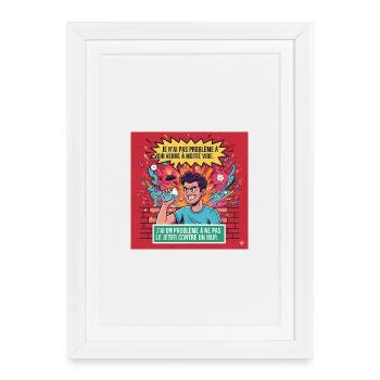 Verre contre mur humour rétro - Affiche encadrée (27 × 37 cm) - blanc - Devant
