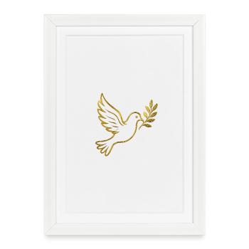 NEW -- Golden Dove With Olive Branch. - Framed poster (27 × 37 cm) - white - Front