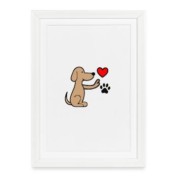 Chien avec empreinte de cœur et de patte - Affiche encadrée (27 × 37 cm) - blanc - Devant