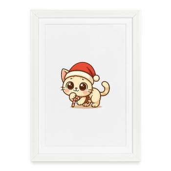 Chat de Noël Kawaii - Design de Noël mignon - Affiche encadrée (27 × 37 cm) - blanc - Devant