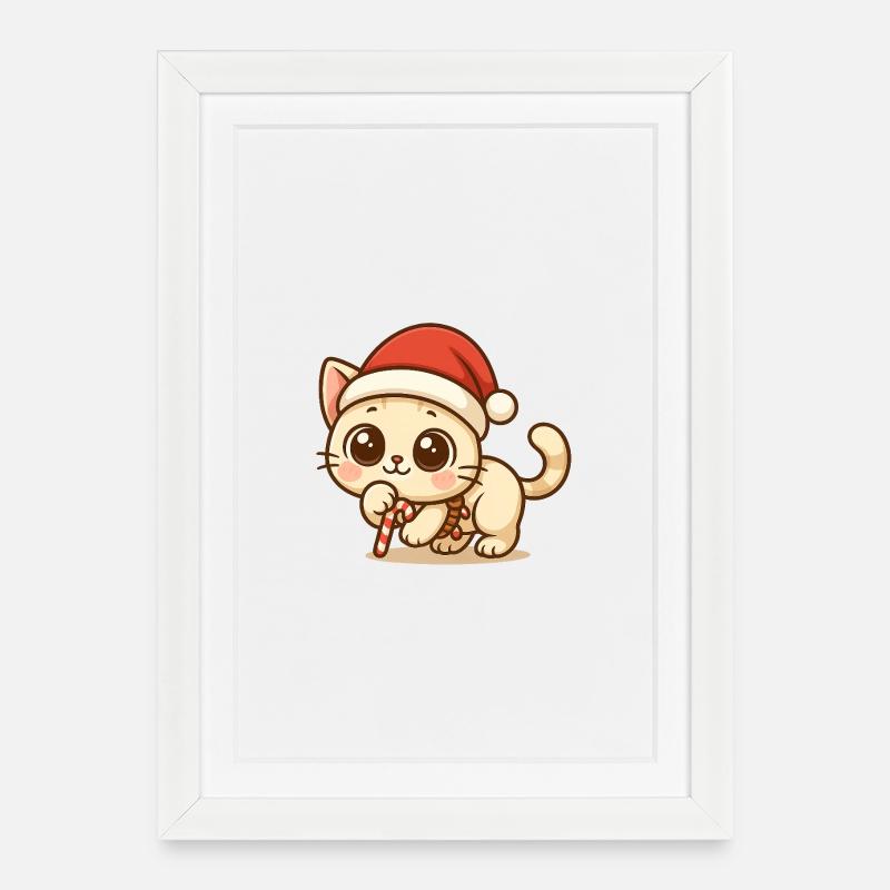 Kawaii Weihnachtskatze – Süßes Xmas Design - Gerahmtes Poster (27 × 37 cm) - Weiß