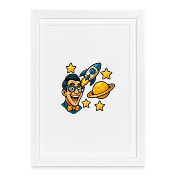 Space enthusiast with glasses - Framed poster (27 × 37 cm) - white - Front