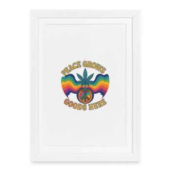Peace Grows - Design hippie rétro avec feuille de chanvre et - Affiche encadrée (27 × 37 cm) - blanc - Devant