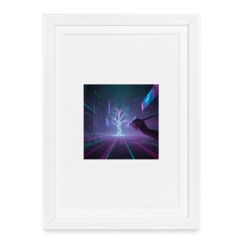 Dessin d’arbre cyberpunk - Affiche encadrée (27 × 37 cm) - blanc - Devant