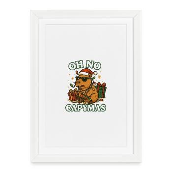 Oh No Capymas – Noël drôle de capybara - Affiche encadrée (27 × 37 cm) - blanc - Devant