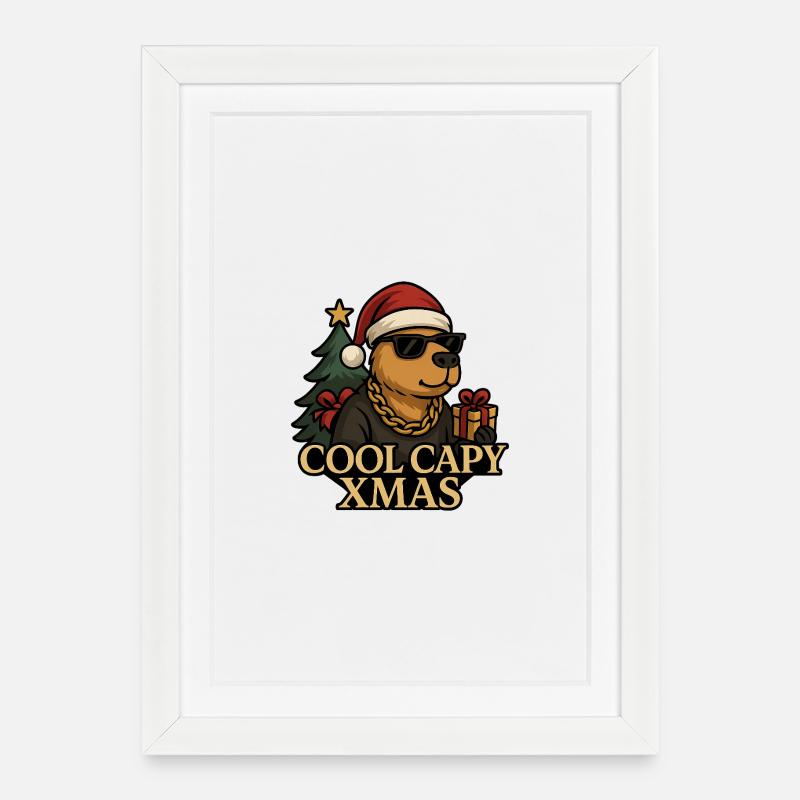 Cool Capy Xmas – Stylish Capybara Christmas 😎 - Gerahmtes Poster (27 × 37 cm) - Weiß