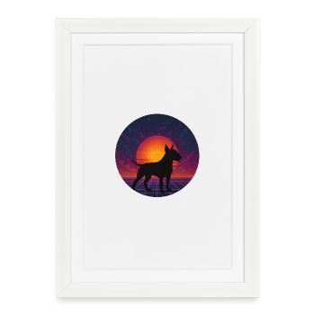 Neon Sunset Dog Silhouette - Framed poster (27 × 37 cm) - white - Front