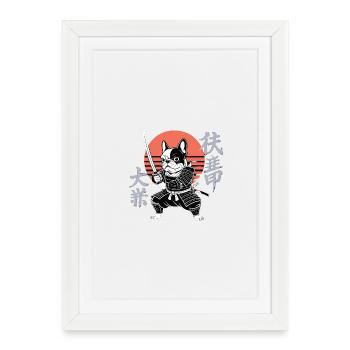 Samurai Bulldog in Autumn Sun - Framed poster (27 × 37 cm) - white - Front