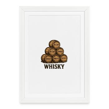 Fûts de whisky empilés – Style vintage - Affiche encadrée (27 × 37 cm) - blanc - Devant