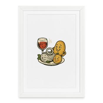 Selödka (hareng mariné) vin et pomme de terre en veste - Affiche encadrée (27 × 37 cm) - blanc - Devant
