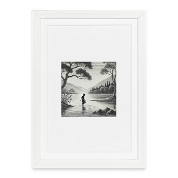 Silhouette at the lake in the moonlight - Framed poster (27 × 37 cm) - white - Front