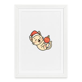 Bal de Noël amusant pour chatons - Affiche encadrée (27 × 37 cm) - blanc - Devant