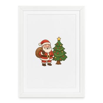 Père Noël avec illustration de sapin de Noël - Affiche encadrée (27 × 37 cm) - blanc - Devant