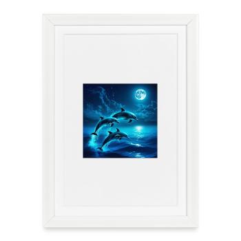 Moonlit Night Dolphin Jumps - Framed poster (27 × 37 cm) - white - Front