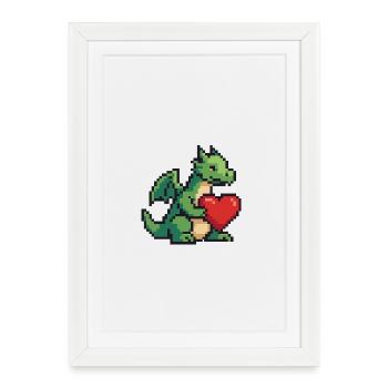 Pixel Dragon with Heart - Framed poster (27 × 37 cm) - white - Front