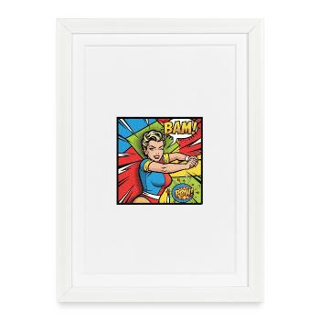Super-héroïne Pop Art Puissante - Affiche encadrée (27 × 37 cm) - blanc - Devant