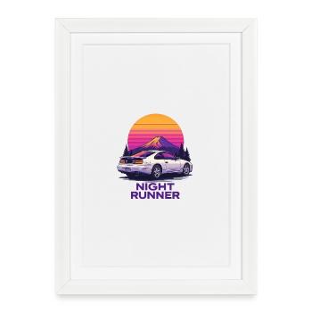 Night runner neon car - Framed poster (27 × 37 cm) - white - Front