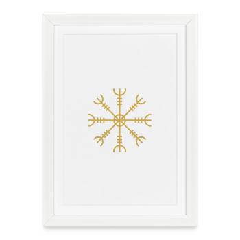 Rune nordique Algiz - symbole de protection Viking - Affiche encadrée (27 × 37 cm) - blanc - Devant