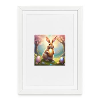 Spring bunny with gold Easter egg - Framed poster (27 × 37 cm) - white - Front