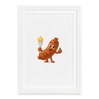 Sausages with Mustard Cartoon - Framed poster (27 × 37 cm) - white - Front
