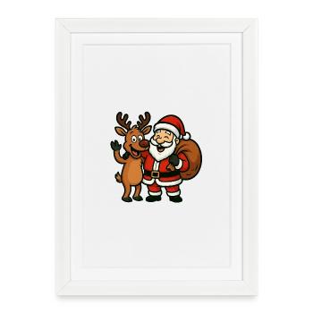 Weihnachtsmann mit fröhlichem Rentier - Gerahmtes Poster (27 × 37 cm) - Weiß - Vorne
