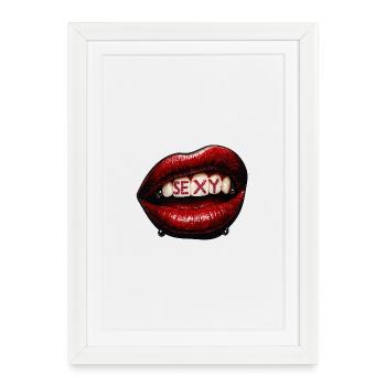 Lèvres avec des lettres nacrées - Affiche encadrée (27 × 37 cm) - blanc - Devant