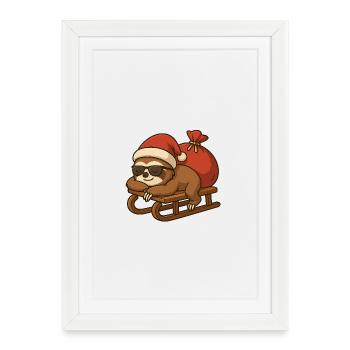 Un paresseux de Noël sympa sur le traîneau - Affiche encadrée (27 × 37 cm) - blanc - Devant
