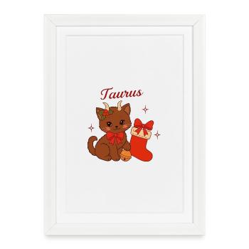 Chat Taureau Noël : Chat taureau mignon - Affiche encadrée (27 × 37 cm) - blanc - Devant